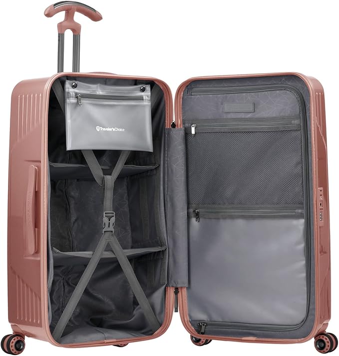 Traveler's Choice Ultimax II Polycarbonate Hardside Luggage with Spinner Wheels, Rose Pink, 28-Inch Medium Trunk