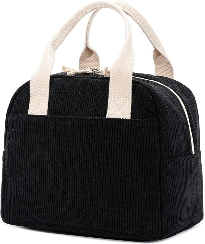 Insulated Lunch Bag for Women Men, Stylish Corduroy Tote Bag with Aluminum Lining, Large Capacity Reusable Cooler for Work, Travel, or Beach, Lunch Box