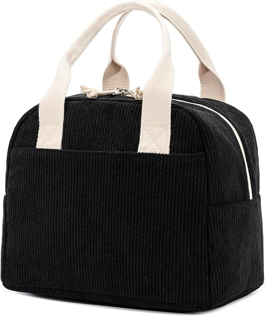 Insulated Lunch Bag for Women Men, Stylish Corduroy Tote Bag with Aluminum Lining, Large Capacity Reusable Cooler for Work, Travel, or Beach, Lunch Box