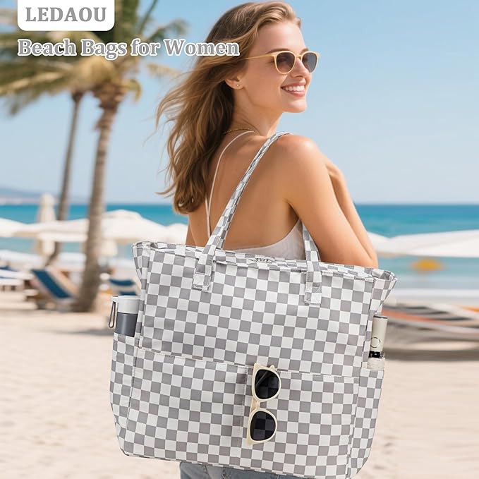 LEDAOU Beach Bag Waterproof Sandproof Women Beach Tote Pool Bag with Zipper for Swim Gym Grocery Travel with Wet Pocket | Sandproof, with Zipper, for Gym, Grocery, Travel, with Wet Pocket