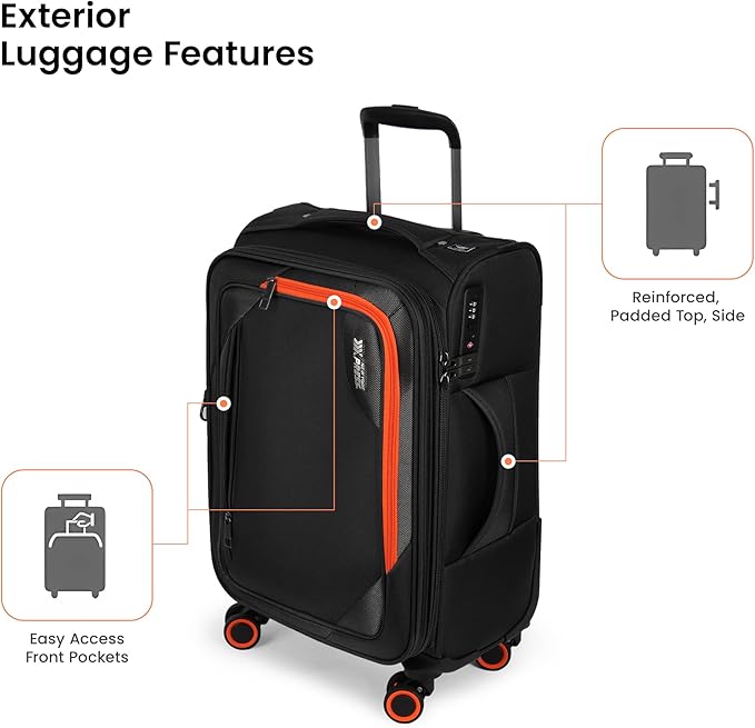 3-Piece Softside Expandable 20% Luggage Set with Front Open Pocket,Softside Suitcases w/Spinner Wheels,Lightweight Durable Rolling Luggage w/TSA LOCK（Black,22in/28in/32in）
