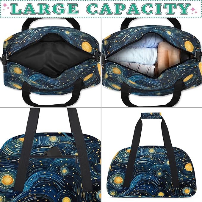 Starlit Sky Gym Travel Duffle Bag for Women & Men with Front Zipper Pocket for Sports, Overnight, Weekender, Carry On,Workout & Dance Bag,Art Star,18.9 * 8.7 * 10.6 in