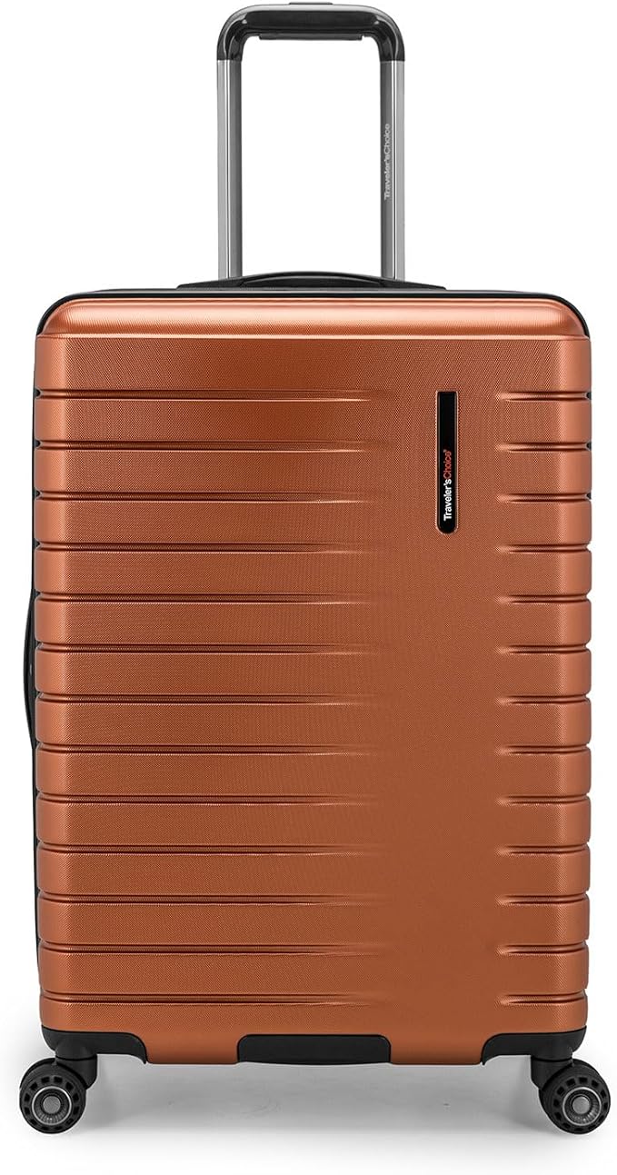 Traveler's Choice Archer Polycarbonate Expandable Luggage with Spinner Wheels, Orange, Checked 26-Inch