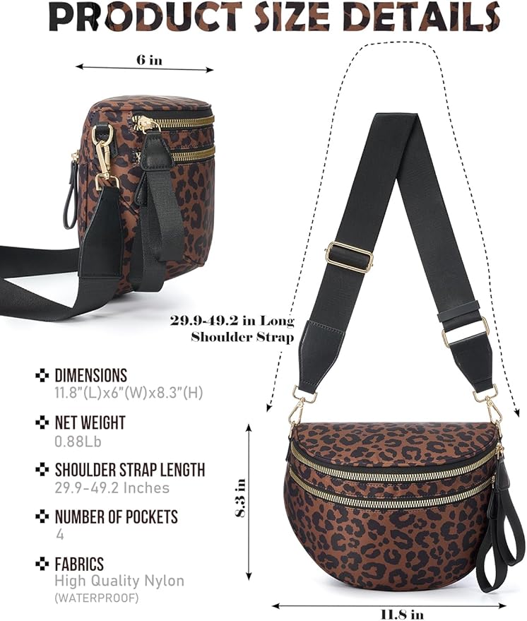 Pure Colour Crossbody Bag Bum Bag for Women,Spacious Purse Fanny Packs Belt Bag,Oversized Bum Bag (Black Brown Leopard Print Bum Bag)