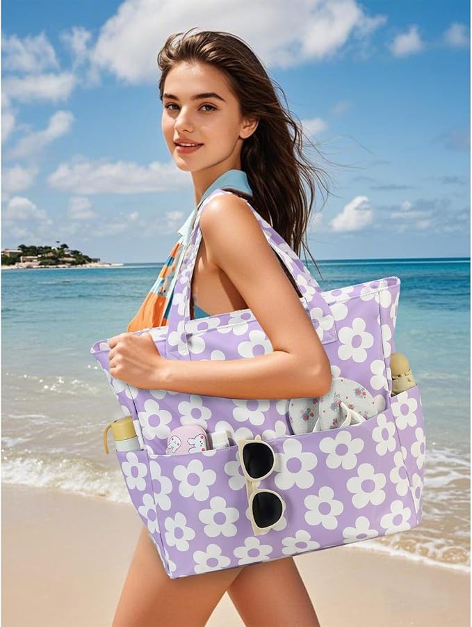 Bluboon Beach Bags for Women, Large Waterproof Tote Bag With Wet Compartment for Pool Weekender Travel Gym