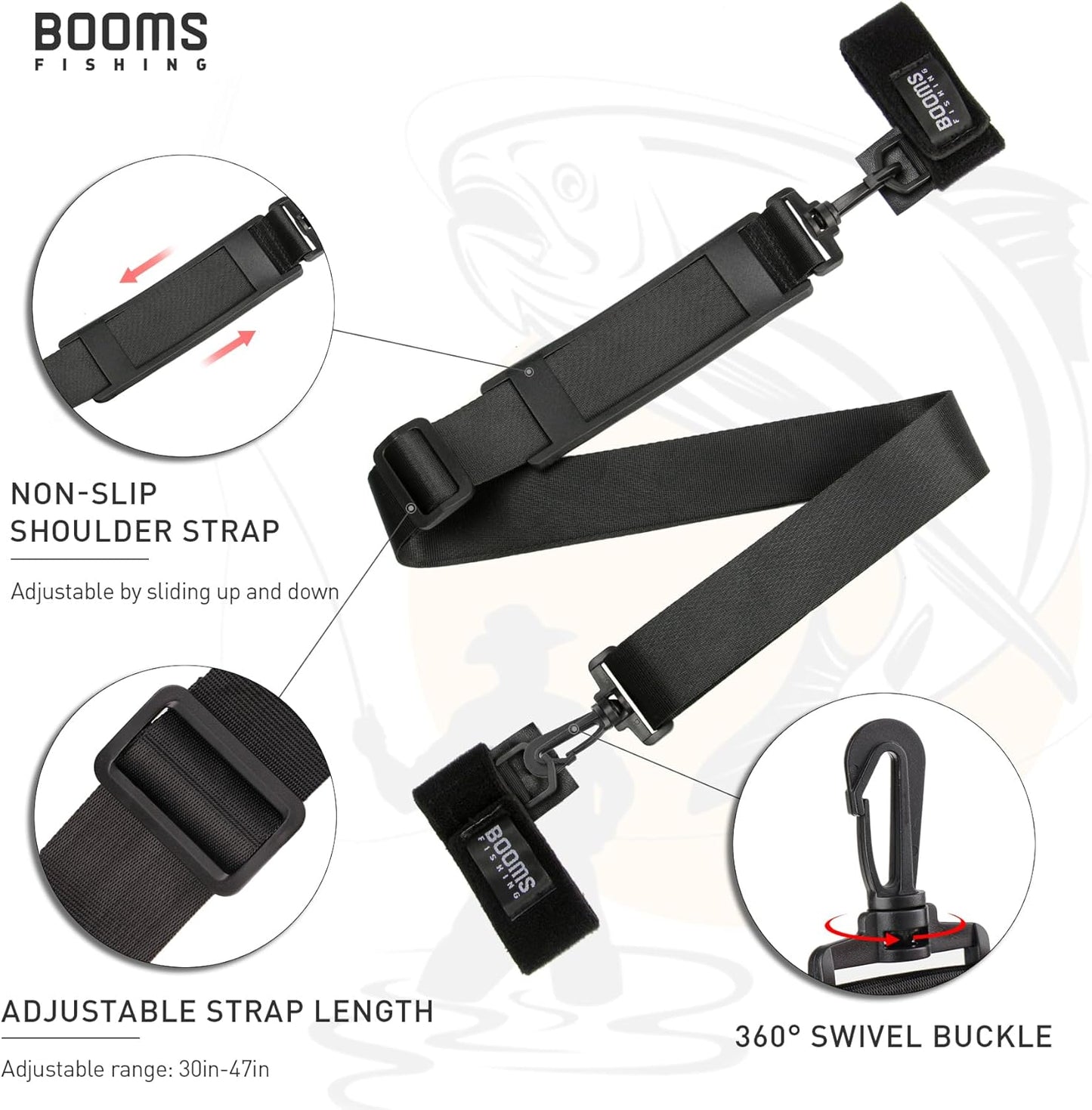 Booms Fishing RS4 Rod Carrier Strap Sling Shoulder Belt, Black