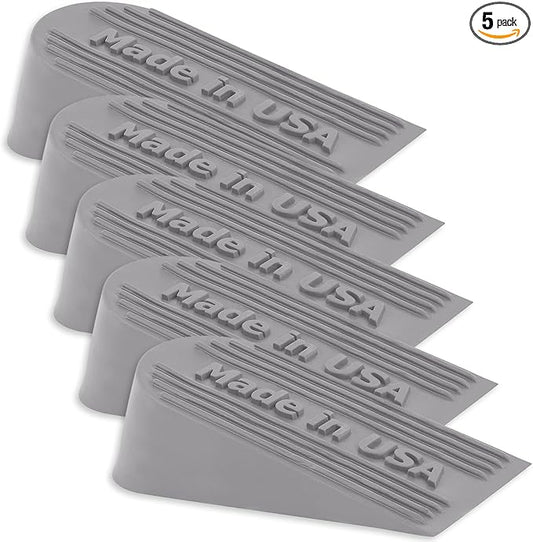 Large Big Rubber Door Stopper Made in USA - Door Stop Wedge for Carpet, Tile,Concrete Floor - Door Stoppers for Bottom of Door -Tall Heavy Duty for Commercial & Home- 6.5 x 2.75 x 1.9 Inches Grey 5PK