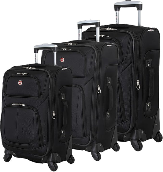 SWISSGEAR Sion Softside Expandable Spinner Luggage Durable Lightweight Travel Suitcase, Black, 3-Piece Set (21/25/29)