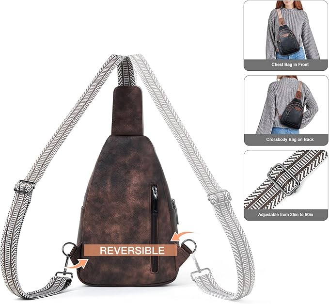 10L Crossbody Sling Bag for Women Men Anti Theft Cross Body Fanny Pack Belt Bag Purse Gifts for Women Faux Leather, Coffee