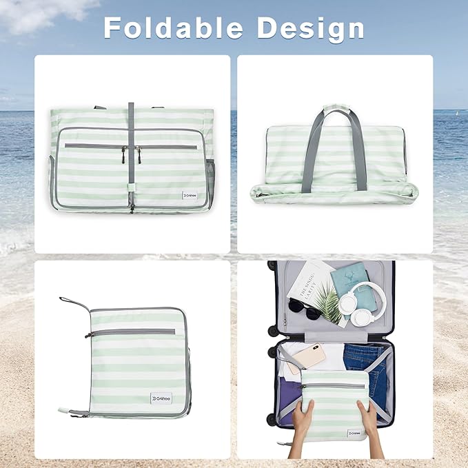 G4Free Large Beach Bag, Foldable Tote with Zipper, Waterproof Sandproof Pool Bag