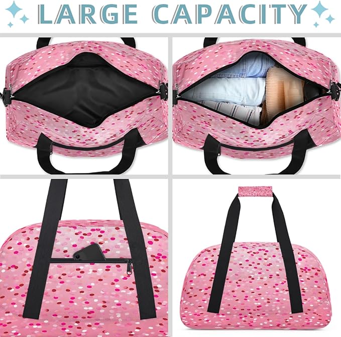 Sports Duffel Bags, Pink Sequins Water-Resistant Gym Duffle Bag for Men Women, Lightweight Weekender Overnight Bag for Fitness, Workout, Travel