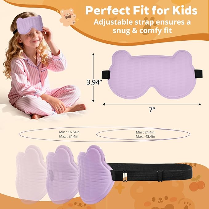 3D Kids Sleep Mask – Cute Bear Eye Mask for Sleeping, Comfortable Memory Foam Sleep Mask for Kids, Adjustable Strap and Lightweight Sleeping Mask for Boys Girls Teens Ages 5-15 (Purple)