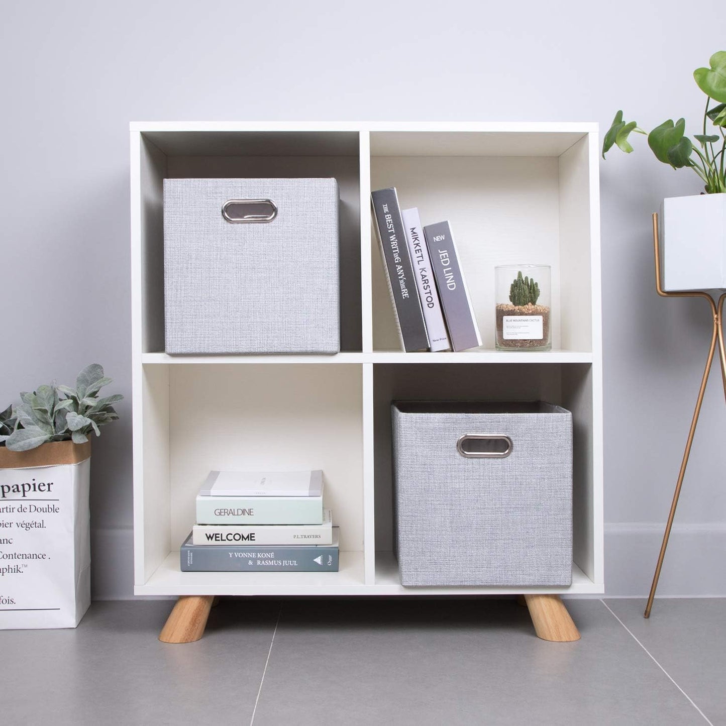 11 Inch Cube Storage Bins for Organization, Fabric Storage Cubes Closet Storage Bins for Cube Organizer, Thick and Heavy Duty Storage Baskets for Shelves, 4pcs, Sliver Grey