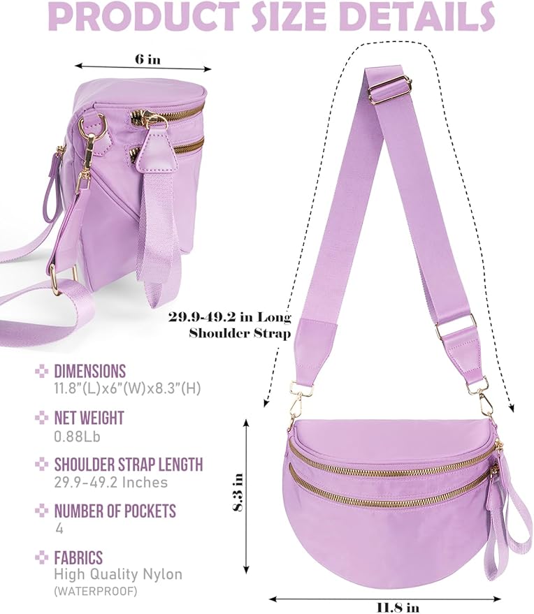 Pure Colour Crossbody Bag Bum Bag for Women,Spacious Purse Fanny Packs Belt Bag,Oversized Bum Bag (Colour Bum Bag-Light Purple)