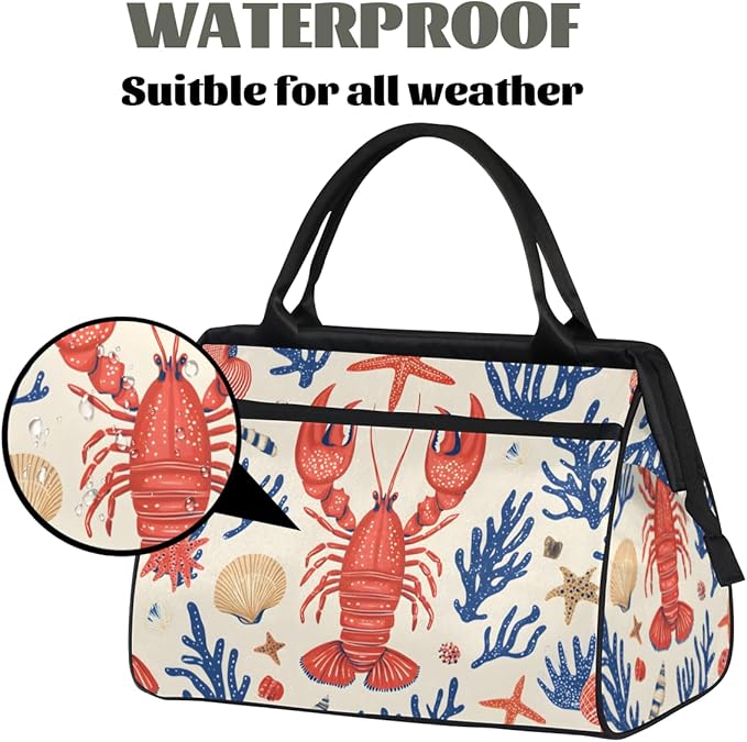 Ocean Crayfish Nautical Overnight Weekender Bag for Women Men Travel Duffel Bags Waterproof Luggage Carry on Sports Yoga Gym Bag