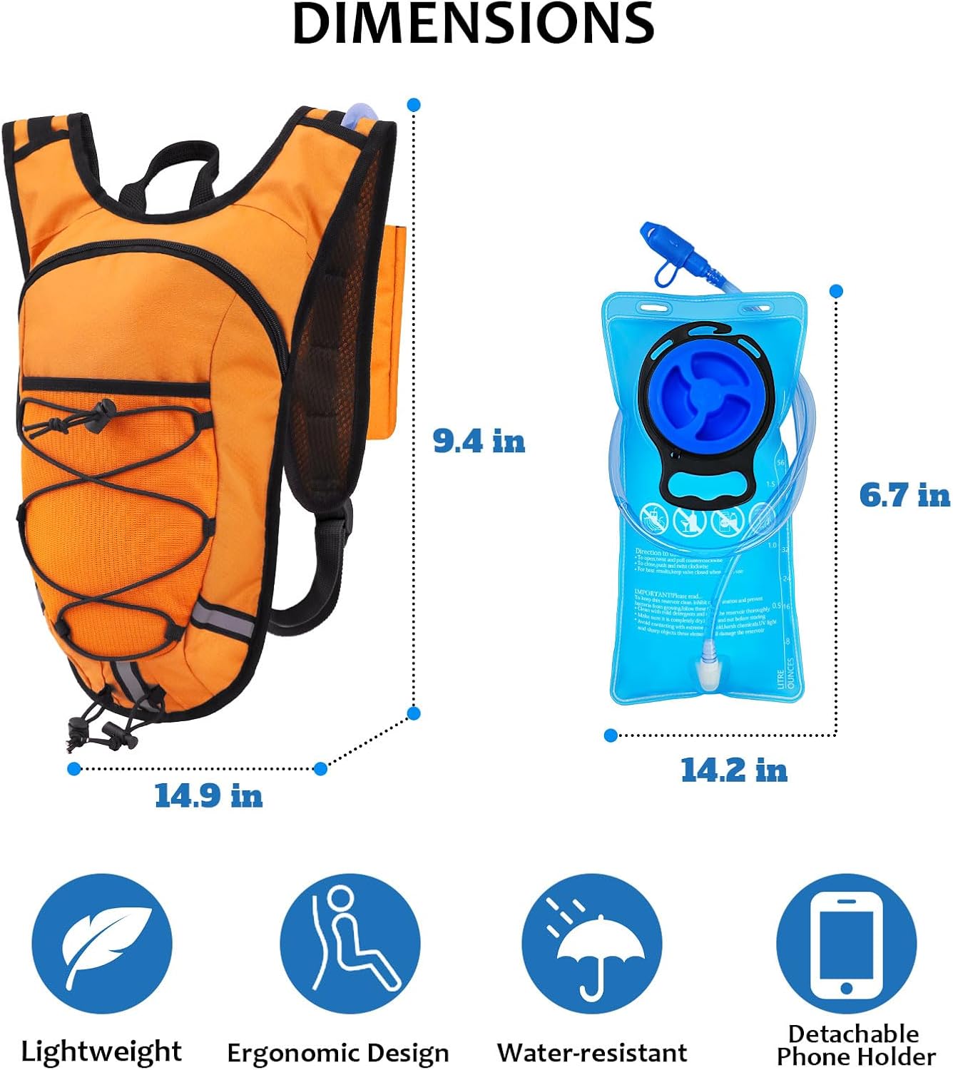 Lightweight Hydration Backpack 2L Water Bladder Pack for Running, Cycling, Hiking – Anti-Theft Water Backpack with Phone Holder, Trekking Pole Holder & Reflective Strips for Men & Women