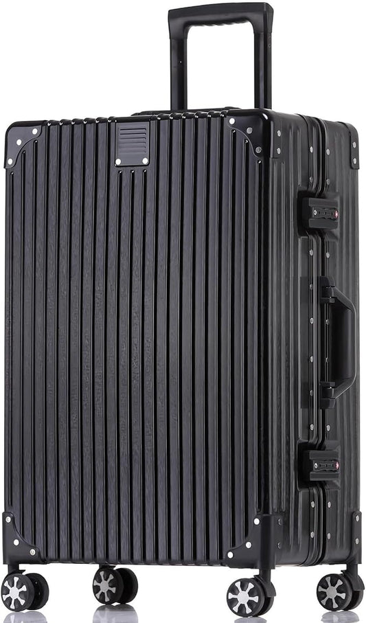HotWay 22 Inch Checked in Luggage with Aluminum Frame,PC Hard Shell Suitcase with Spinner Wheels and TSA Lock, Large Suitcase for Travel, Black