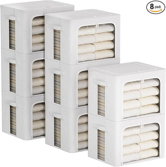FHSQX 8 Pack Clothes Storage Bins - Foldable Storage Bins for Clothes Fabric Storage Box with Metal Frame (Cream White, 19.7x15.7x13.8 inch)