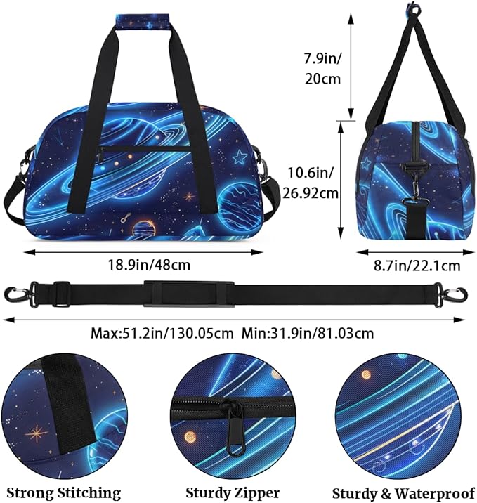 Spacecraft Gym Travel Duffle Bag for Women & Men with Front Zipper Pocket for Sports, Overnight, Weekender, Carry On,Workout & Dance Bag,18.9 * 8.7 * 10.6 in