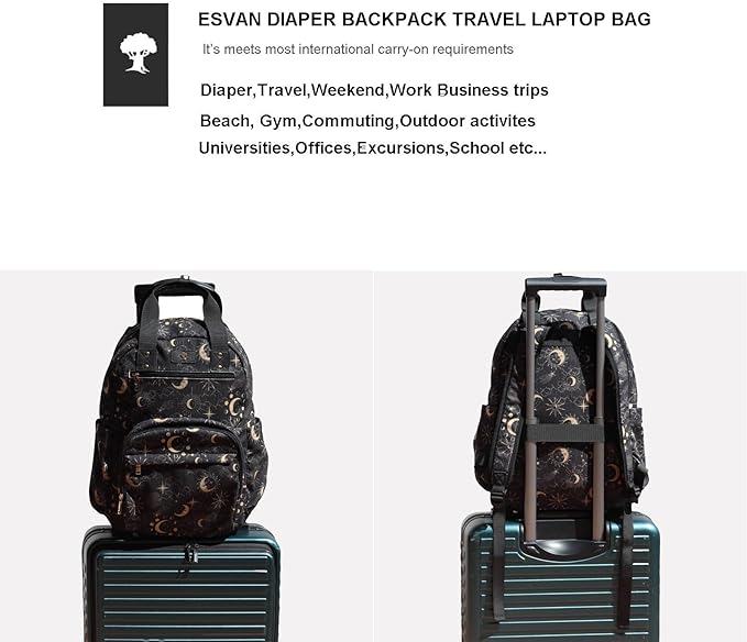 Diaper Bag Backpack, Large Capacity Multifunction Baby Essentials Fashion Travel Pack Linen Canvas office Laptop Bag (Corduroy Black Moon)