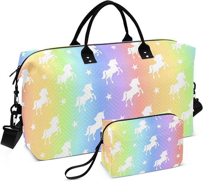 Unicorn Quilted Travel Bags Weekender Duffle Bags With Toiletry Bag Carry on Overnight Duffels Yoga Gym Bag for Airplanes Business Sports