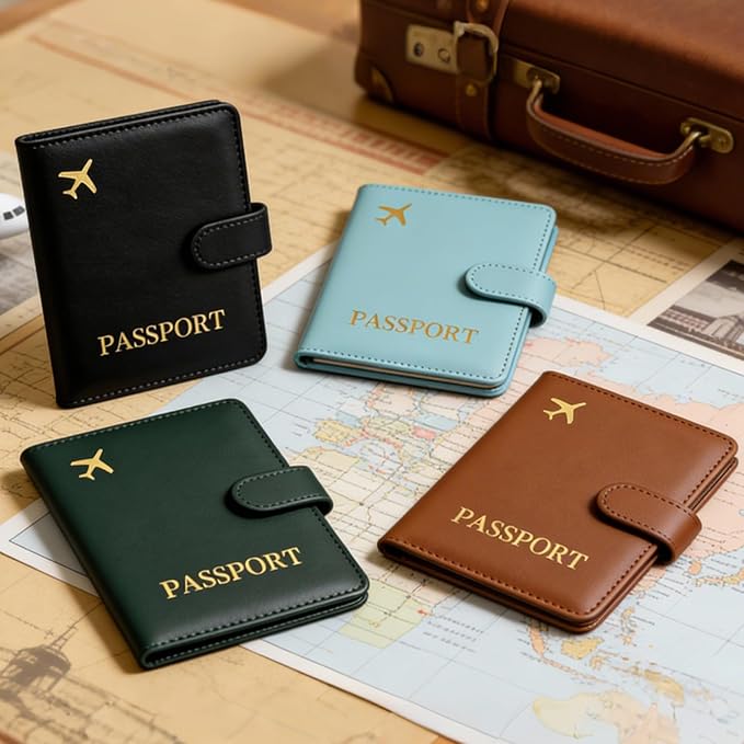 Passport Holder with Airtag Slot Cards Cash Air Ticket Pocket, Travle Gifts for Women Men RFID Blocking Wallet, Passport Book Cover Case Brown