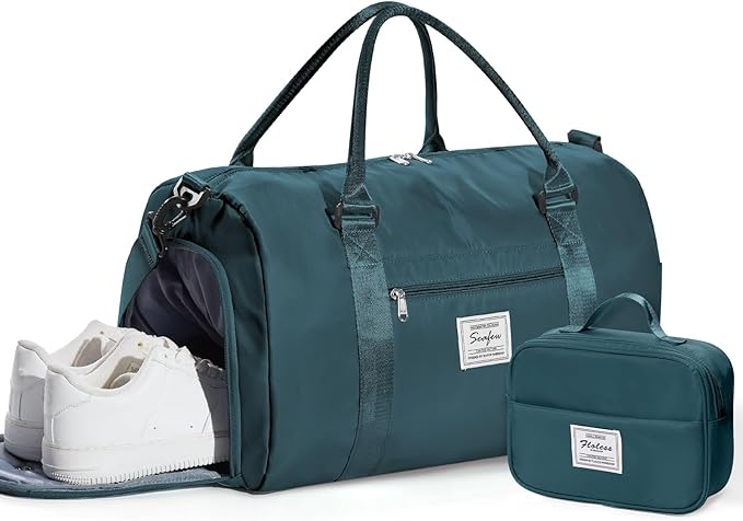 Gym Bag Womens Mens with Shoes Compartment and Wet Pocket Travel Duffel Bag for Women for Plane Sport Gym Tote Bags with Toiletry Bag Waterproof Weekend Overnight Carry on Bag Hospital Holdalls