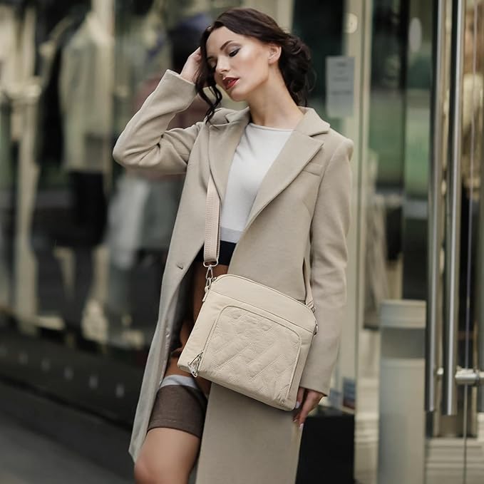 G4Free Anti-Theft Crossbody Bags for Women, Lightweight Nylon Shoulder Purse Medium Handbags for Travel Work-Beige