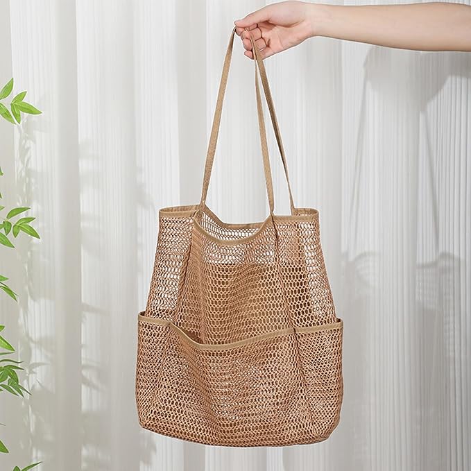 Large Beach Bags for Women, Mesh Beach Tote with Zipper, Foldable Pool Tote Bag Travel Beachbag Waterproof Sandproof
