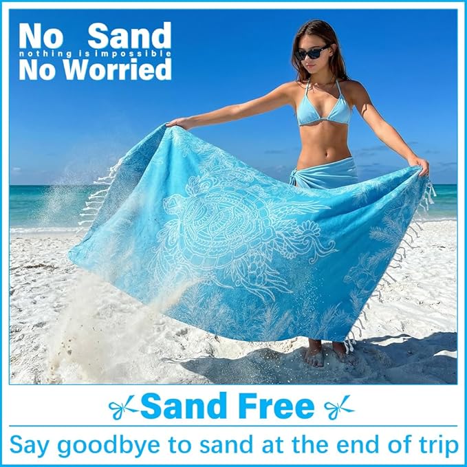Thin Turkish Beach Towel Lightweight Soft Cotton Extra Large XL Oversized Sand Free Sandproof Absorbent Quick Dry Towels Cloud Bath Pool Travel Compact Essentials Accessories for Adult Gifts