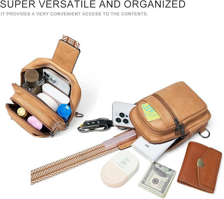 Sling Bag For Women Faux Leather Small Casual Daypack Backpack Fanny Pack Crossbody Chest Bags Purse