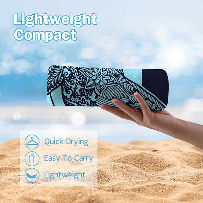 Whale Pattern Beach Towel - 35x70 Inch Fast Dry Microfiber Towel, Lightweight & Versatile for Beach, Pool, Yoga, Travel, Ideal as Beach Blanket & Vacation Essential