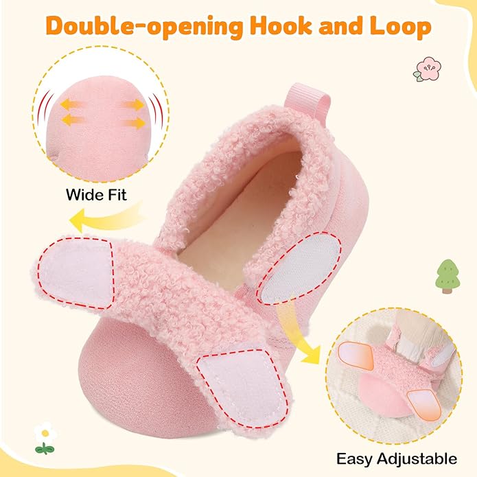 JOINFREE Toddler Slippers Boys Girls Adjustable House Shoes Barefoot Sock Shoes with Rubber Sole Baby Comfort Warm Indoor Outdoor Walking Shoe