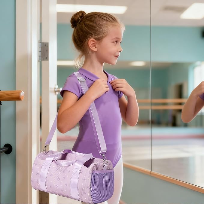 Dance Bag for Girls Corduroy Purple Ballet Dance Bags for Girls 4-6 Toddler Small Duffle Ballerina Bags with Waterproof Dry Wet Separated Compartment