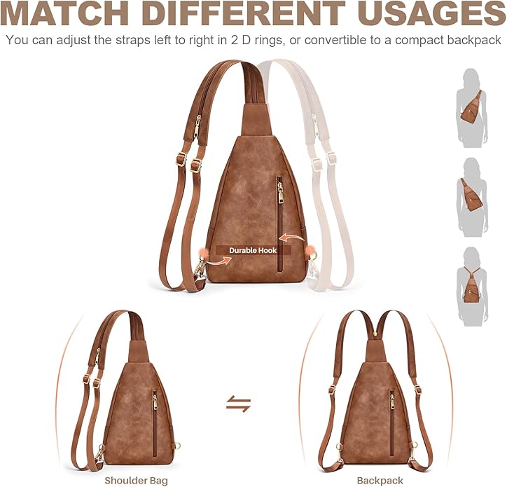 Anti Theft Sling Bag for Women, RFID Crossbody Purses Convertible Sling Backpack, Cross Body Purse Chest Bag