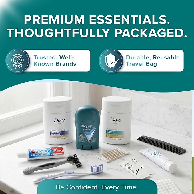 Trektote 12 Piece Men’s Travel Hygiene Kit with Toiletries & Grooming Essentials, TSA-Compliant, Clear Cosmetic Bag - Single or Bulk Packs