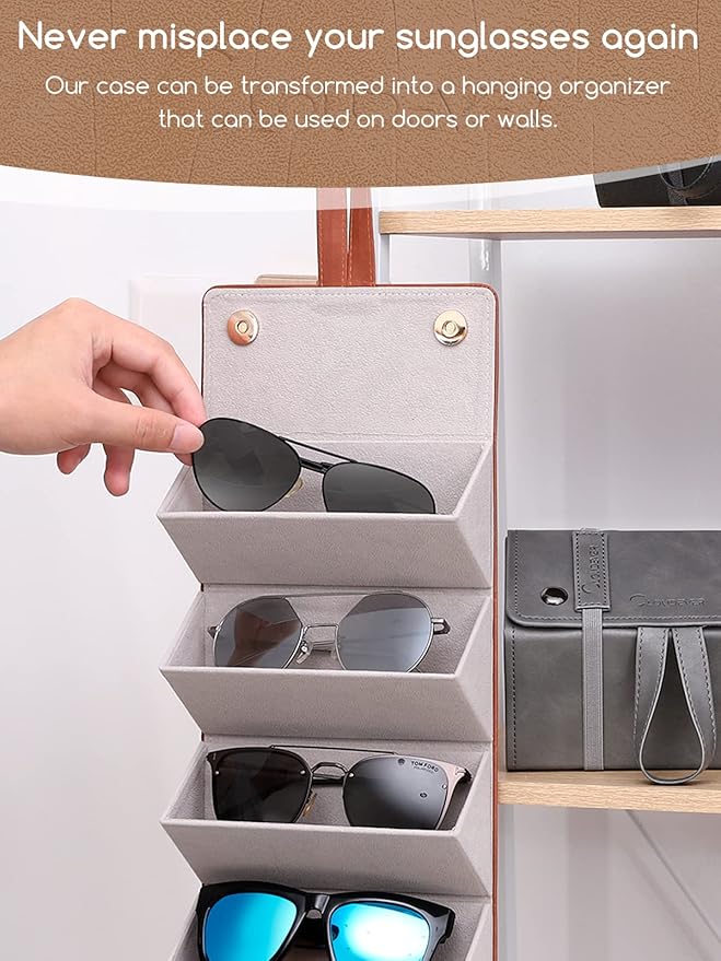 Sunglasses Travel Case Organizer Hangable for Men Women, Eyeglasses Foldable Storage Organizer
