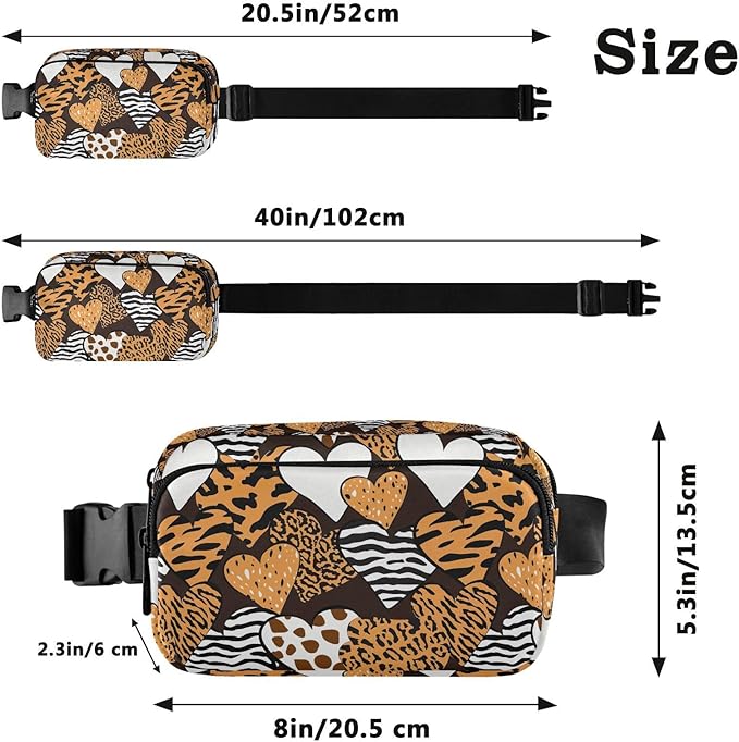 Leopard Zebra Print Heart Fanny Pack for Women Men Water Resistant Fashion Waist Packs with Adjustable Strap Belt Bag for Travel Workout Jogging Hiking 21219450