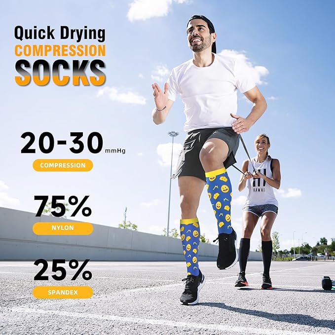 bropite Flora Compression Socks for Women & Men-Knee high 6 Pairs 20-30mmhg Support Running Nurse Travel