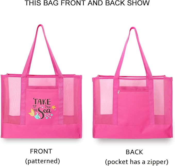 Reusable Large Beach Bags With 2 Pockets & Zipper, Lightweight Beach Tote for Poolside, Trip/swim
