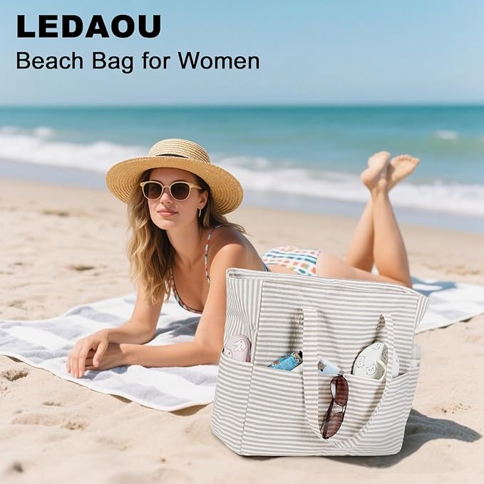 LEDAOU Beach Bag Waterproof Sandproof Women Beach Tote Pool Bag with Zipper for Swim Gym Grocery Travel with Wet Pocket | Sandproof, with Zipper, for Gym, Grocery, Travel, with Wet Pocket