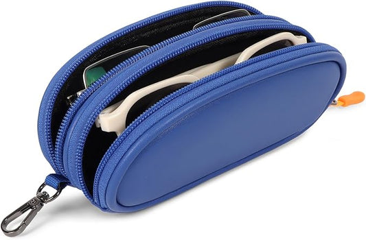 Double Eyeglasses Case Soft Portable Zipper Sunglasses Pouch with Keychain Clip for Men Women