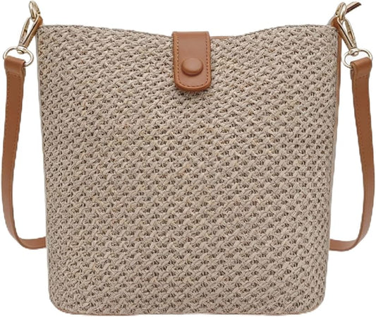 Womens Straw Bucket Bag Summer Beach Woven Purse For Women Straw Crossbody Bags For Travel Rattan Handbag 2026
