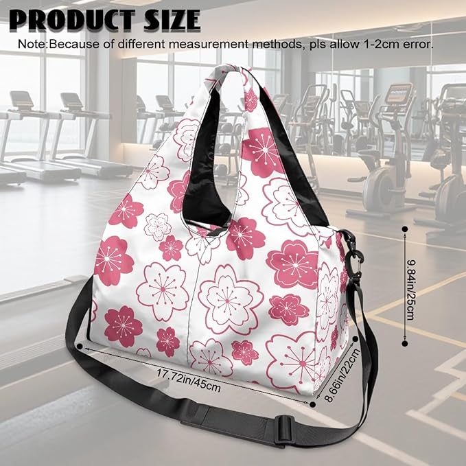 Pink Floral Workout Bag for Women with Yoga Mat Holder and Shoe Compartment Flower Gym Bag Water Resistant Gym Duffel for Swimming, Stylish Fitness Duffel Bag