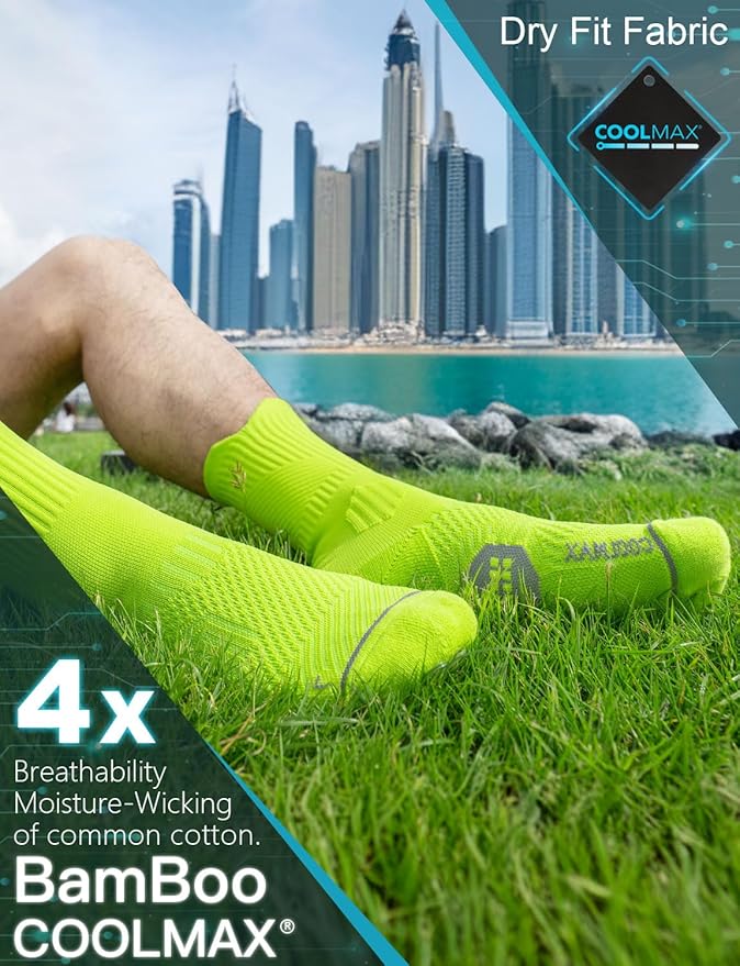 Compression Running Socks, Bamboo Viscose Coolmax Moisture-Wicking Anti-Blister Athletic Hiking Workout Gym Padded