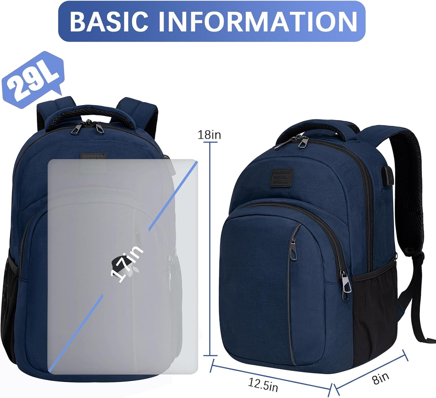 LARIPOP Travel Laptop Backpack,15.6 Inch Business Laptop backpack for Men Women with USB Charging Port,Water-Resistant Laptopack Weekender Daypack for Work College Computer