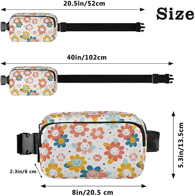 Cute Flowers Smiling Faces Fanny Pack for Women Men Water Resistant Fashion Waist Packs with Adjustable Strap Belt Bag for Travel Workout Jogging Hiking 21220449