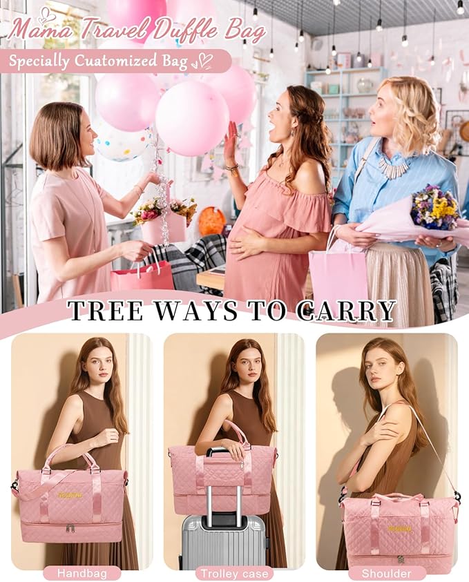 Mama Baby Pregnancy Hospital Bag Essentials for Women Labor Delivery Diaper Organizer with Shoe Compartment,2 Waterproof Toiletry Pouch Travel Duffle Bag for Mommy Weekender Overnight Gym Gifts,Pink