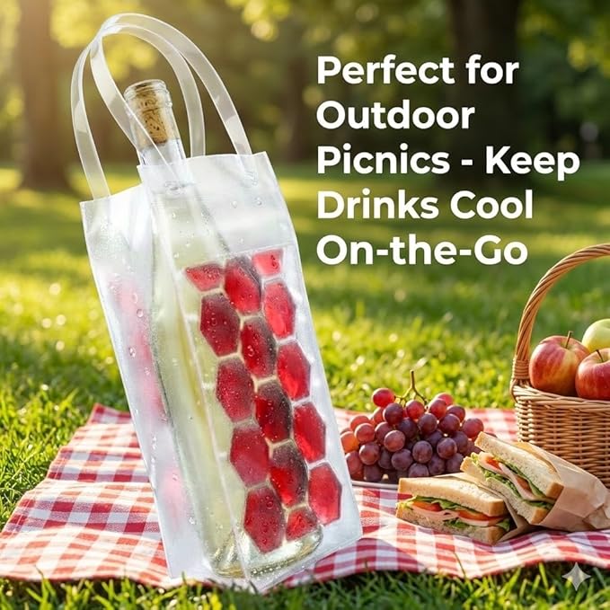 Portable Wine Chiller Bag - Collapsible Clear PVC Ice Bucket for Champagne & Beer - Reusable Wine Cooler Sleeve with Handle - Leakproof Carrier Tote for Picnics, BBQ, BYOB & Outdoor Parties (red)