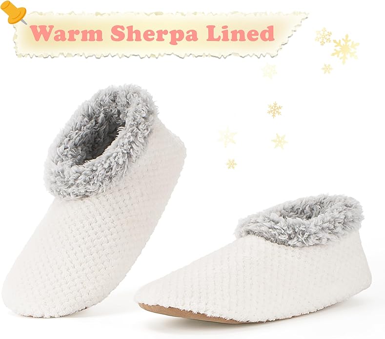 Soft Fuzzy Slippers for Women Indoor, Warm Furry House Sock Shoes Fluffy Lined, Bedroom Booties Non-Slip Gripper Soles, Winter Cozy Christmas Gifts